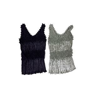 Lot of 2 Vintage 90s Bubble Popcorn Crinkle Tank Tops Black Green One Size Y2K